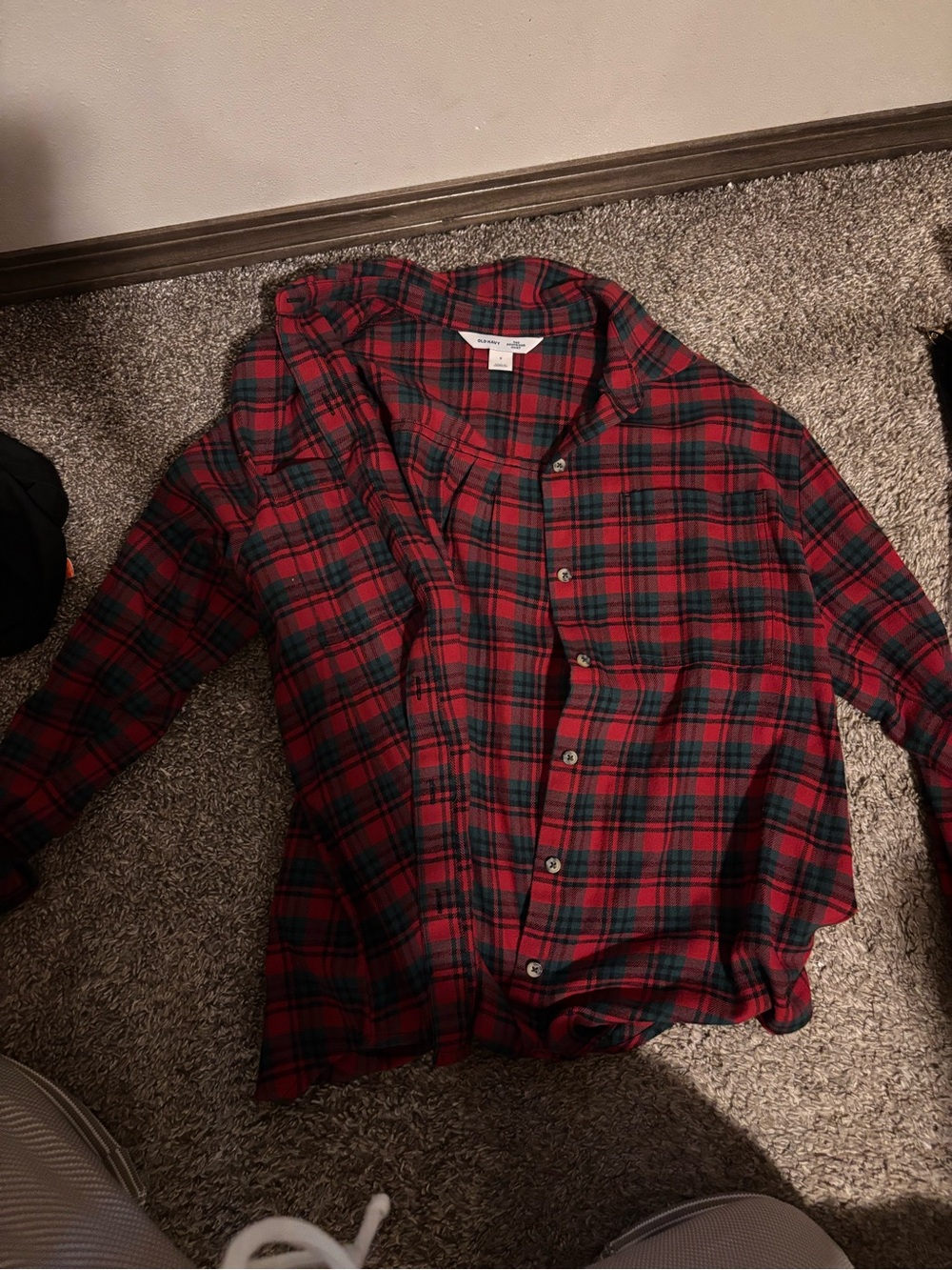 Old Navy Red and Green Plaid Button-Down Shirt